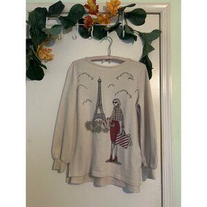 Colortree Paris Graphic Lightweight Sweater Top Women’s Small Beige Eiffel Tower